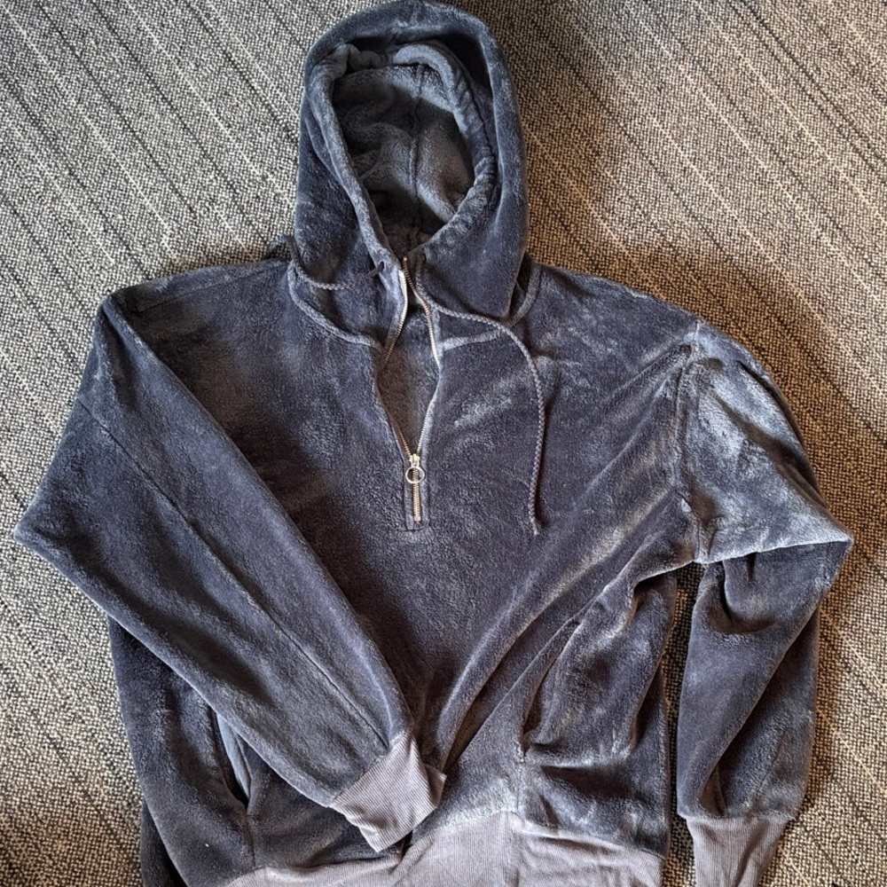 Express Women's Zip Up Sweater - Charcoal Blue